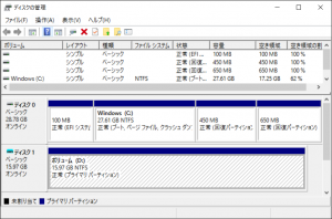 仮想ディスクでDドライブが確保されました